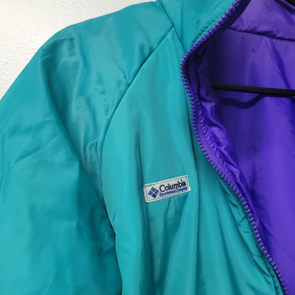 Columbia Vintage Reversible Jacket Mens Large Teal Purple Radial Sleeve Vintage - Picture 2 of 13